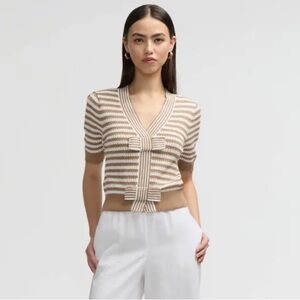 NVLT Brown and White Striped Knit Sweater Top Medium NEW